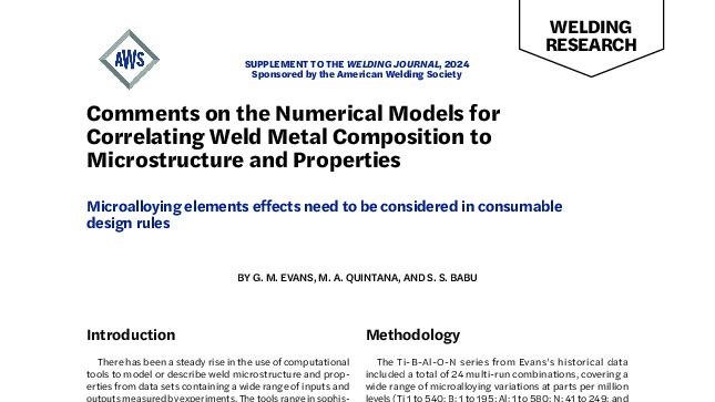 Comments on the Numerical Models for Correlating Weld Metal Composition to Microstructure and Properties