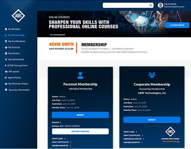 my.aws - My Membership screenshot