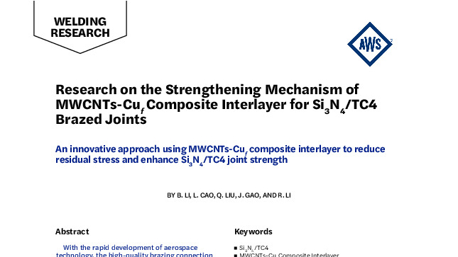 Research on the Strengthening Mechanism of MWCNTs-Cuf Composite Interlayer for Si3N4/TC4 Brazed Joints