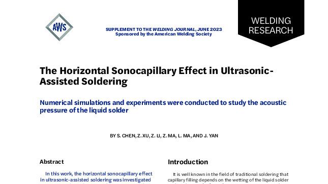 The Horizontal Sonocapillary Effect in Ultrasonic-Assisted Soldering