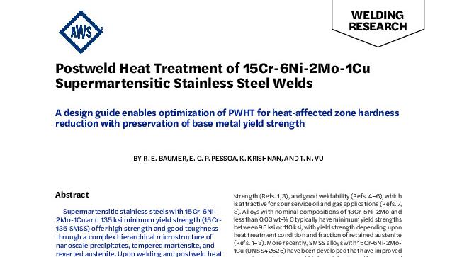 Postweld Heat Treatment of 15Cr-6Ni-2Mo-1Cu Supermartensitic Stainless Steel Welds