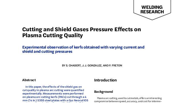 Cutting and Shield Gases Pressure Effects on Plasma Cutting Quality