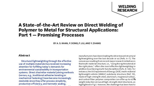 A State-of-the-Art Review on Direct Welding of Polymer to Metal for Structural Applications: Part 1 — Promising Processes