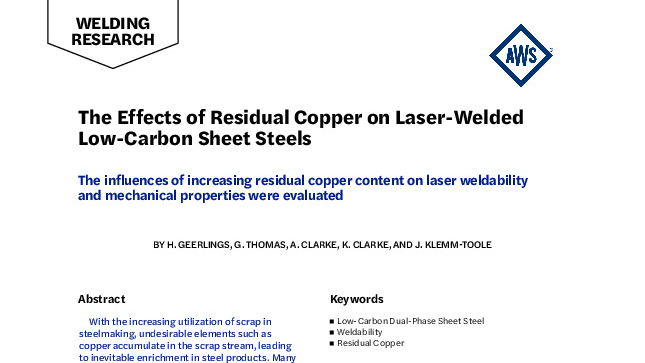 The Effects of Residual Copper on Laser-Welded Low-Carbon Sheet Steels