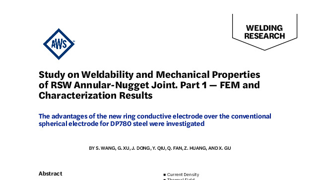 Study on Weldability and Mechanical Properties of RSW Annular-Nugget Joint. Part 1 — FEM and Characterization Results