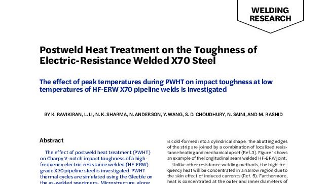 Postweld Heat Treatment on Toughness of Electric- Resistance Welded X70 Steel