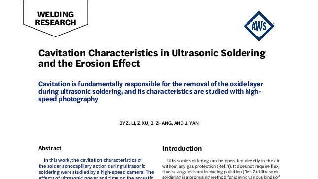 Cavitation Characteristics in Ultrasonic Soldering and the Erosion Effect