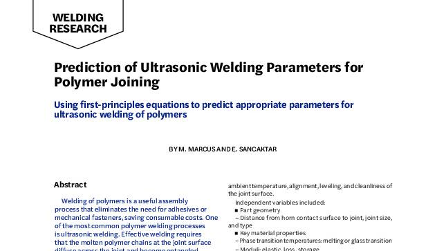 Prediction of Ultrasonic Welding Parameters for Polymer Joining