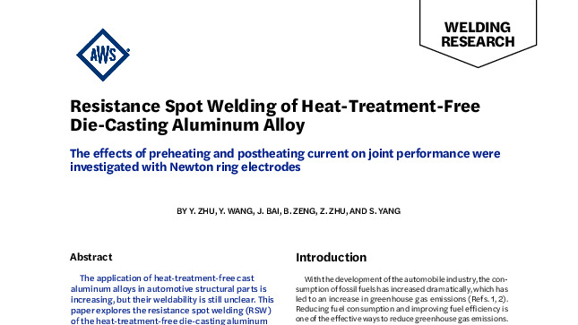 Resistance Spot Welding of Heat-Treatment-Free Die-Casting Aluminum Alloy