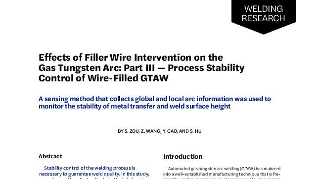 Effects of Filler Wire Intervention on the Gas Tungsten Arc: Part III – Process Stability Control of Wire-Filled GTAW