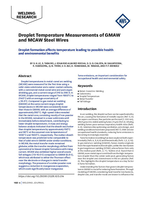 Droplet Temperature Measurements of GMAW and MCAW Steel Wires