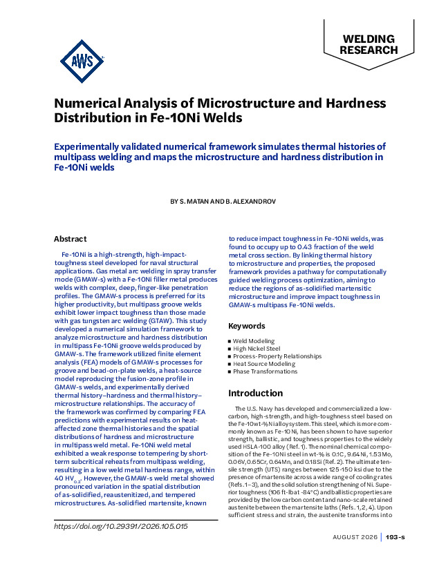 Numerical Analysis of Microstructure and Hardness Distribution in Fe-10Ni Welds