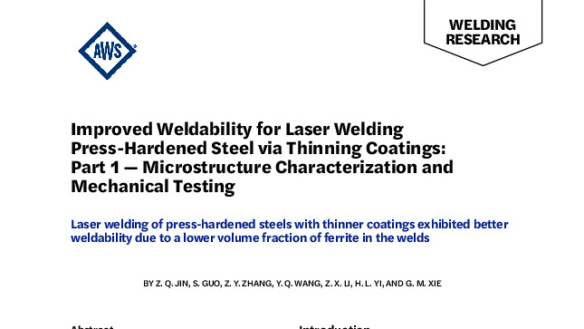 Improved Weldability for Laser Welding Press-Hardened Steel via Thinning Coatings: Part 1 — Microstructure Characterization and Mechanical Testing