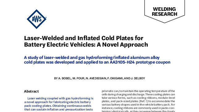 Laser-Welded and Inflated Cold Plates for Battery Electric Vehicles: A Novel Approach