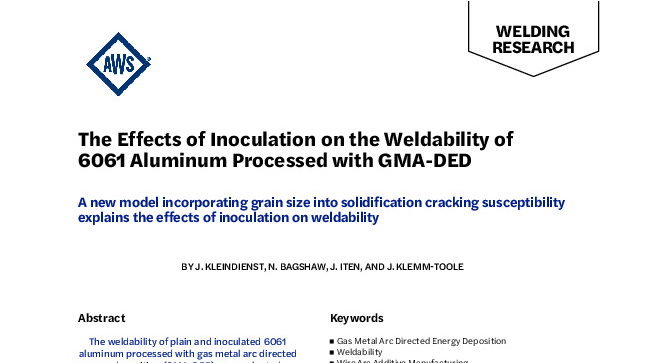 The Effects of Inoculation on the Weldability of 6061 Aluminum Processed with GMA-DED