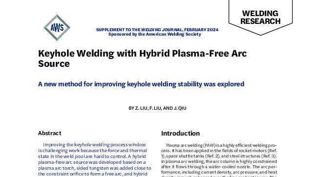 Keyhole Welding with Hybrid Plasma-Free Arc Source