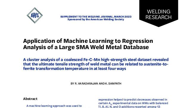 Application of Machine Learning to Regression Analysis of a Large SMA Weld Metal Database