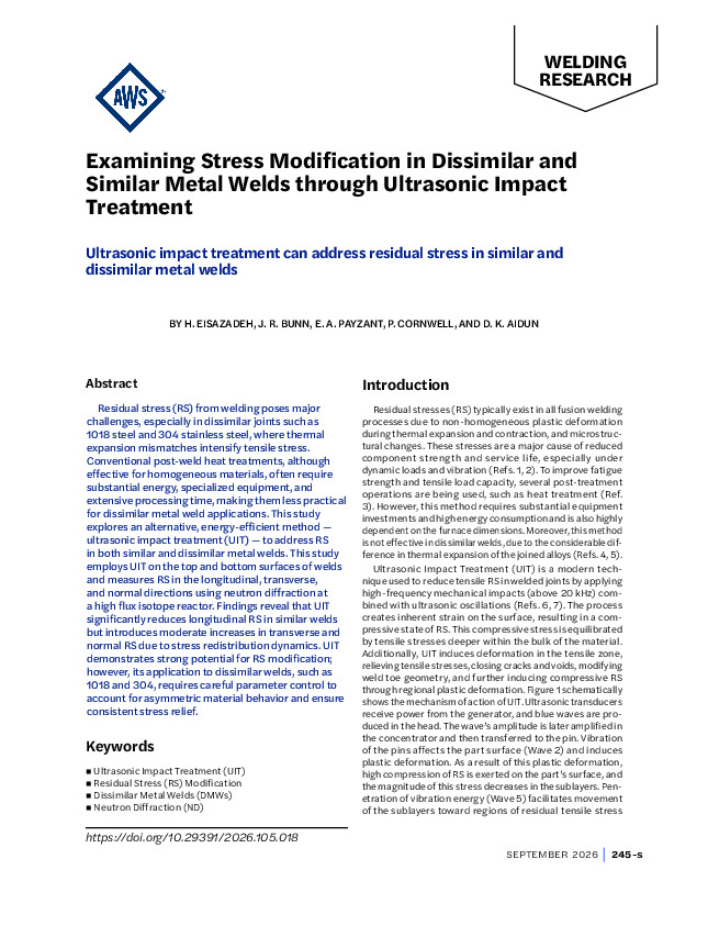 Examining Stress Modification in Dissimilar and Similar Metal Welds through Ultrasonic Impact Treatment