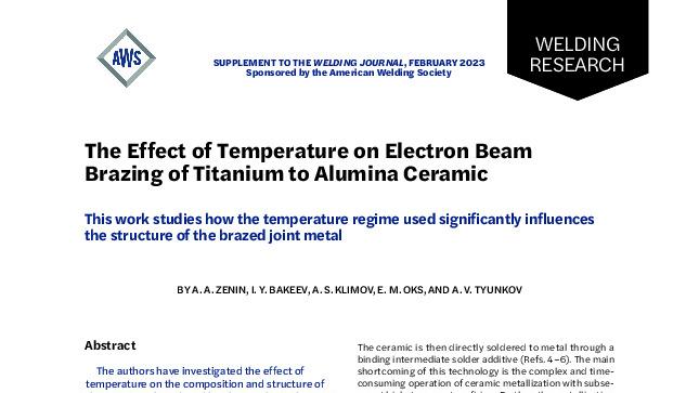 The Effect of Temperature on Electron Beam Brazing of Titanium to Alumina Ceramic