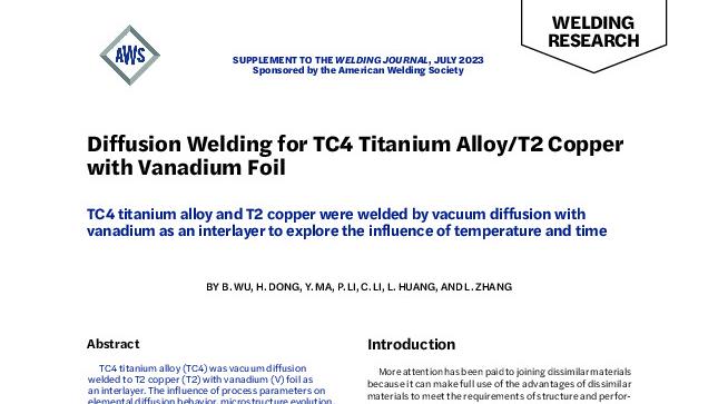 Diffusion Welding for TC4 Titanium Alloy/T2 Copper with Vanadium Foil