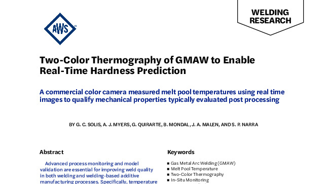 Two-Color Thermography of GMAW to Enable Real-Time Hardness Prediction
