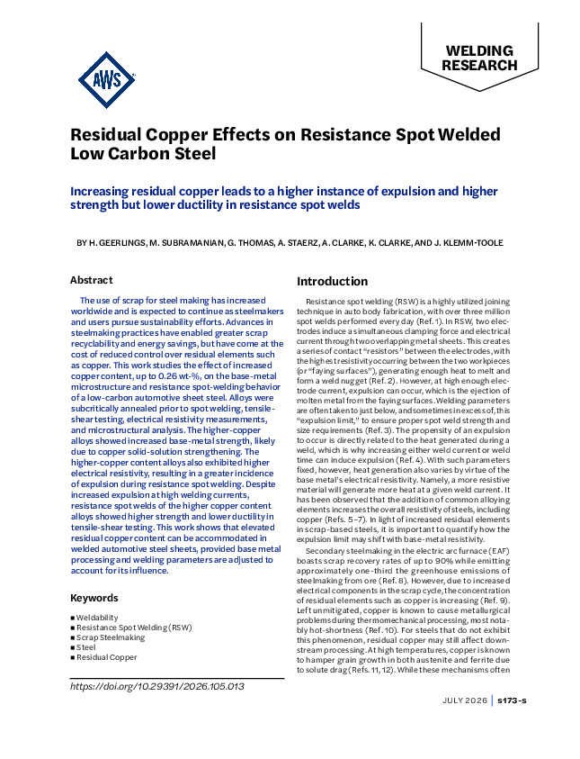 Residual Copper Effects on Resistance Spot Welded Low Carbon Steel
