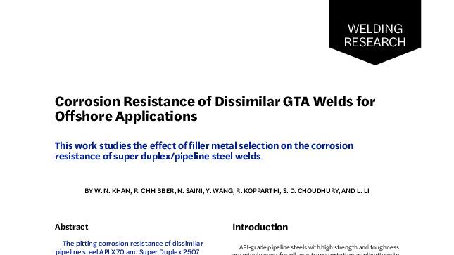 Corrosion Resistance of Dissimilar GTA Welds for Offshore Applications