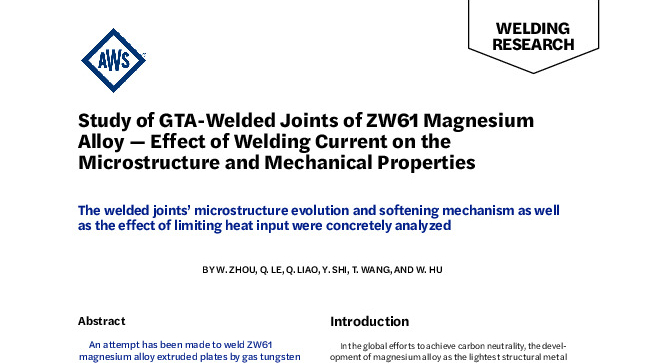 Study of GTA-Welded Joints of ZW61 Magnesium Alloy — Effect of Welding Current on the Microstructure and Mechanical Properties